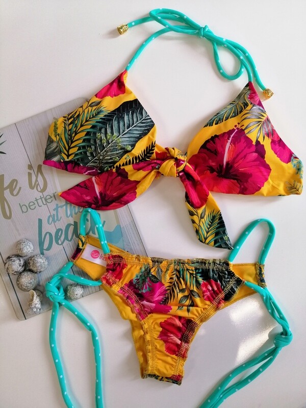 Traje de baño top amarre al frente semihilo 
