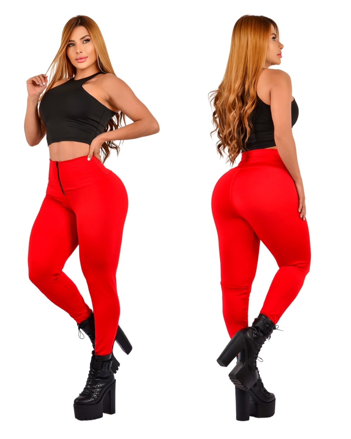 Leggings tejido supplex pretina alta con zipper