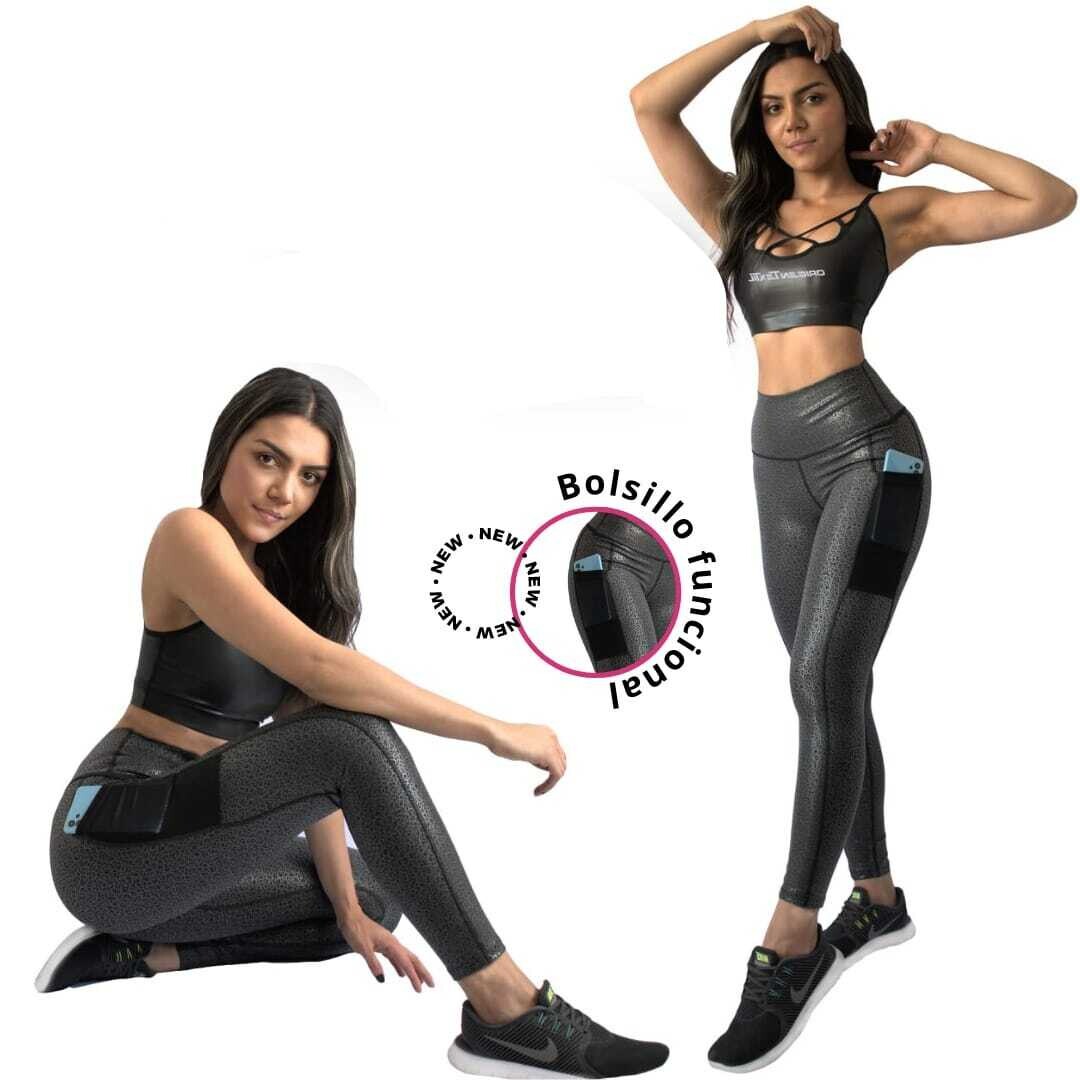 Conjunto leggings con top chinzado (efecto cuero)