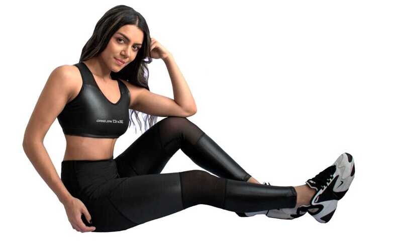 Conjunto leggings con top chinzado (efecto cuero)