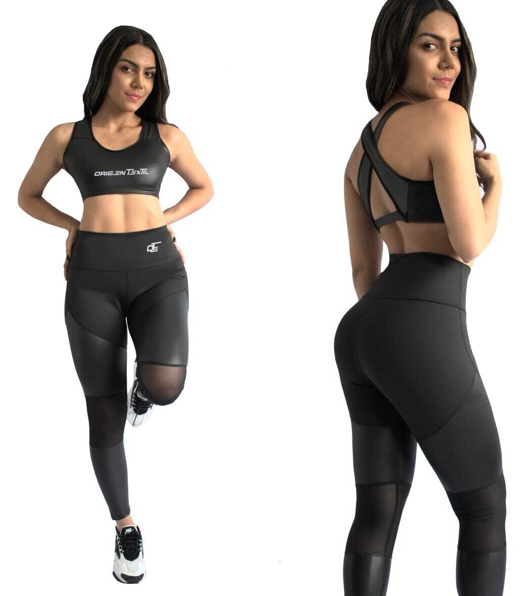 Conjunto leggings con top chinzado (efecto cuero)