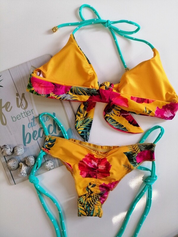 Traje de baño top amarre al frente semihilo