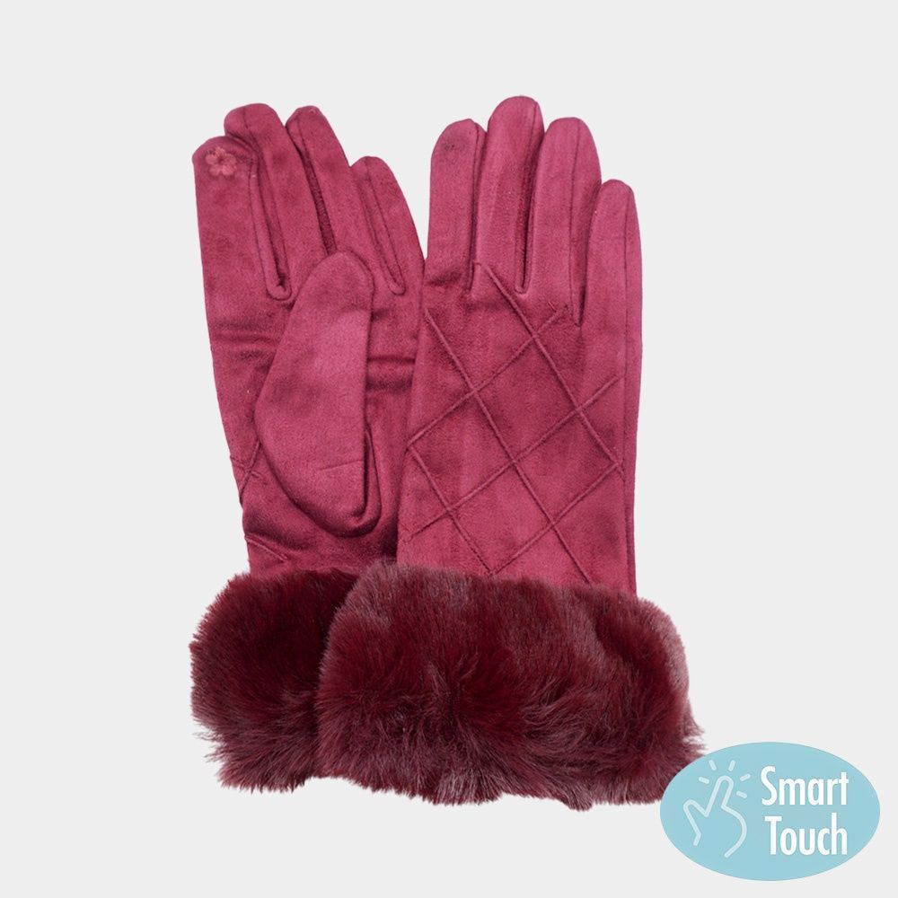 Quilted Smart Gloves, Color: Burgundy