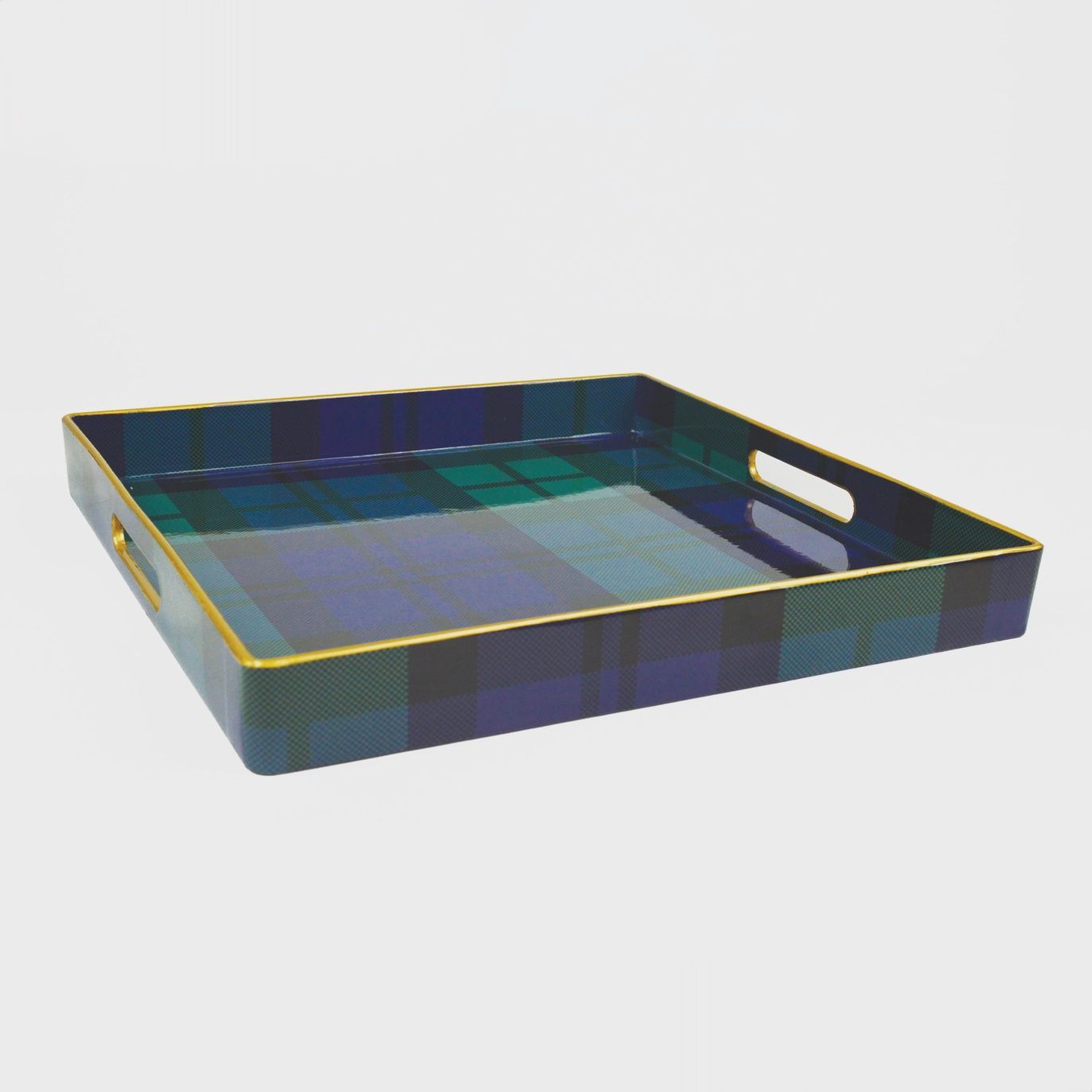 Square Plaid Tray, Color: Blue/Green