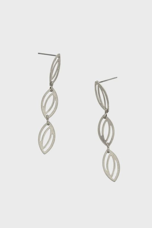 Silver Geo Oval Earrings