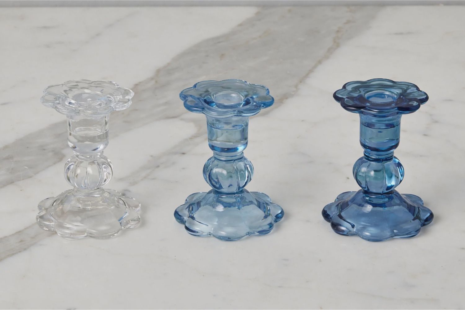 Glass Scalloped Candlesticks, Color: Blue