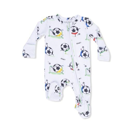Soccer Blue Zipper Footie, Size: 0-3M