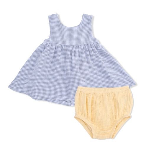 Gingham Blue Dress w/ Bow &amp; Bloomer, Size: 12-18M