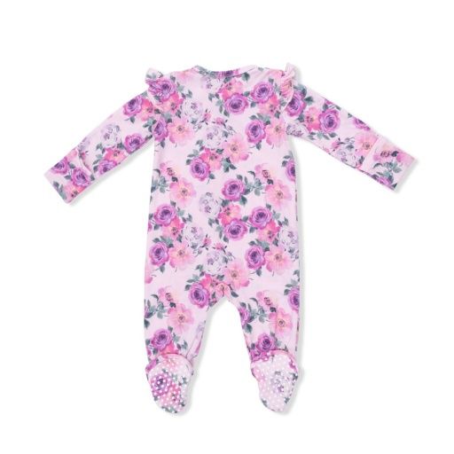 Rose Ruffle Sleeve Zipper Footie