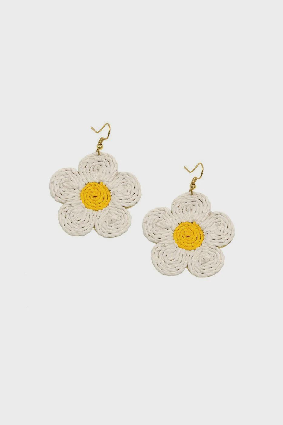 Straw Daisy Earrings, Color: White