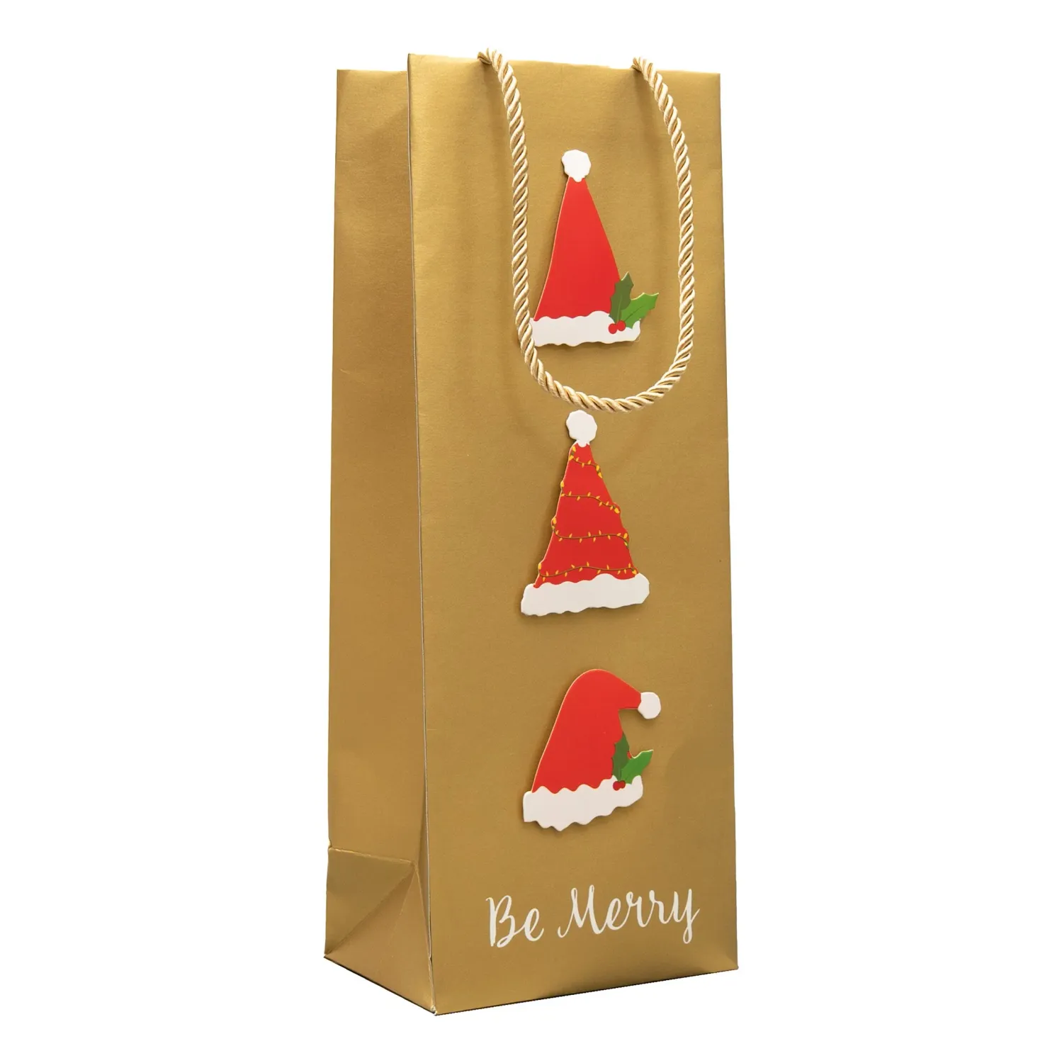 Caspari Bottle Bag, Style: Be Merry gold