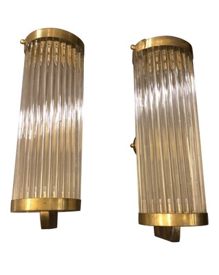 Set of Two Mid-Century Modern Brass and Glass Italian wall Sconces, circa 1970