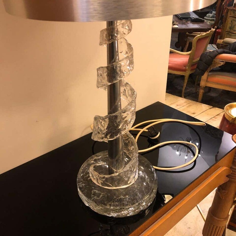 Amazing Angelo Brotto Spiral Transparent Murano Glass Table Lamp, circa 1970