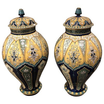 Art Nouveau Porcelain Sarreguemines French Ginger Jars, circa 1890