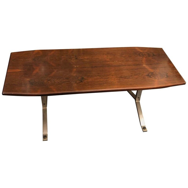 Mid-Century Modern Rosewood Rio and Steel Italian Coffee Table, circa 1970