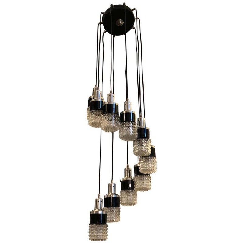 Mid-Century Modern Ten Lights Cascading Chandelier, circa 1970