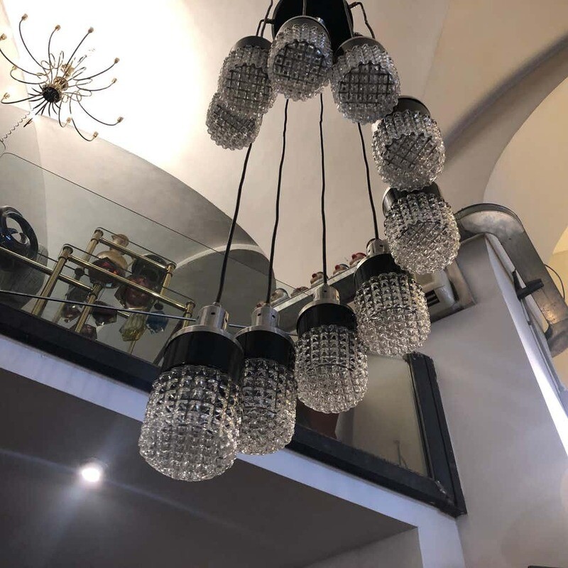 Mid-Century Modern Ten Lights Cascading Chandelier, circa 1970