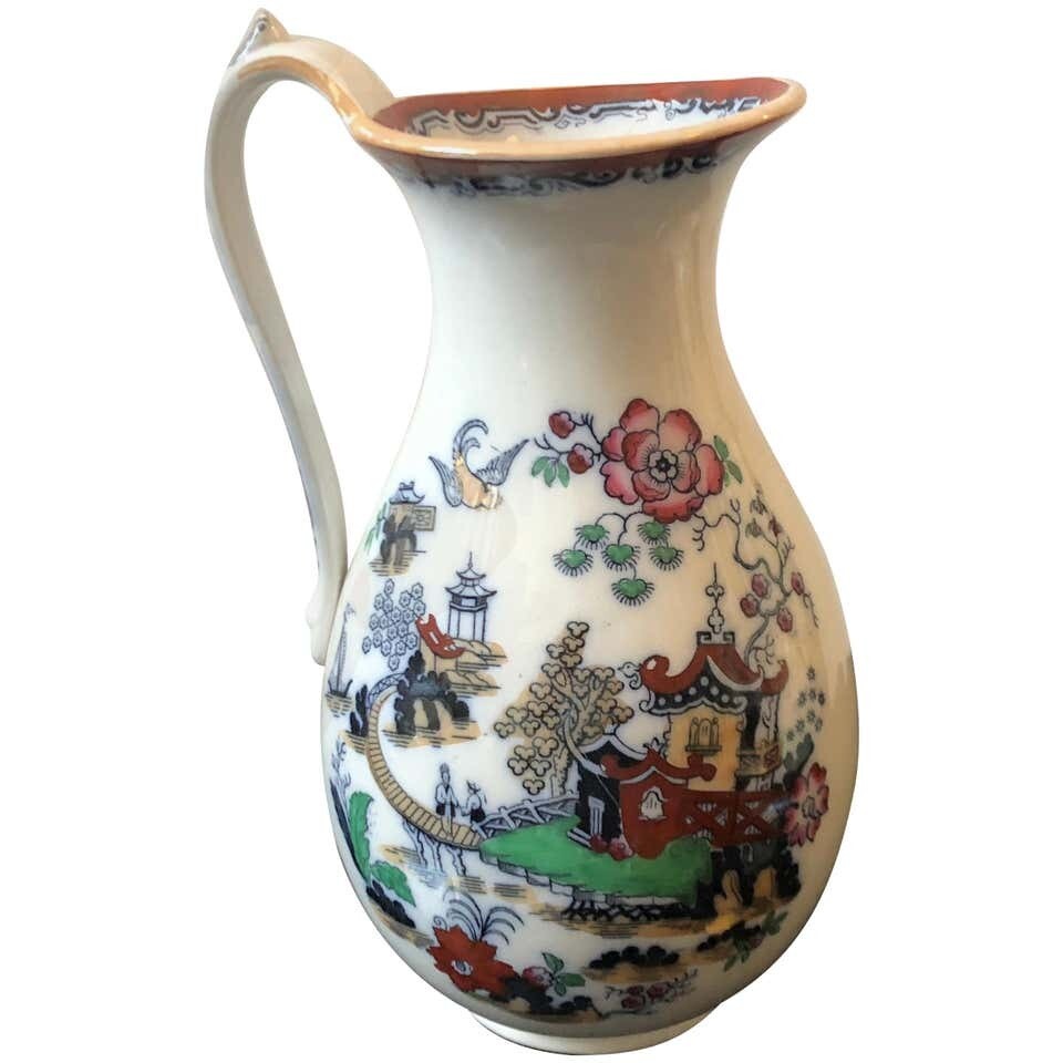 Victorian British Oriental Decor Ceramic Jug, circa 1870