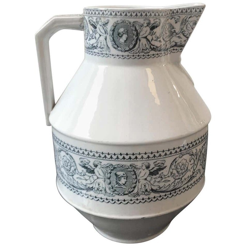 Victorian Aesthetic Style British Blue and White Ceramic Jug  1870