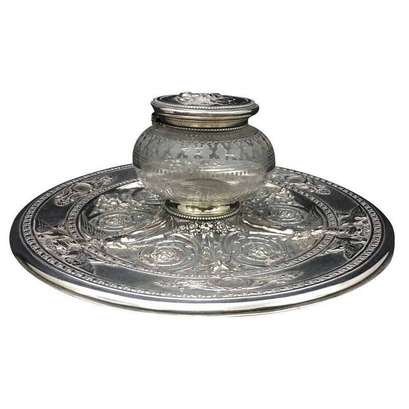 English Silver Plated Inkwell by T. Elkington, circa 1870