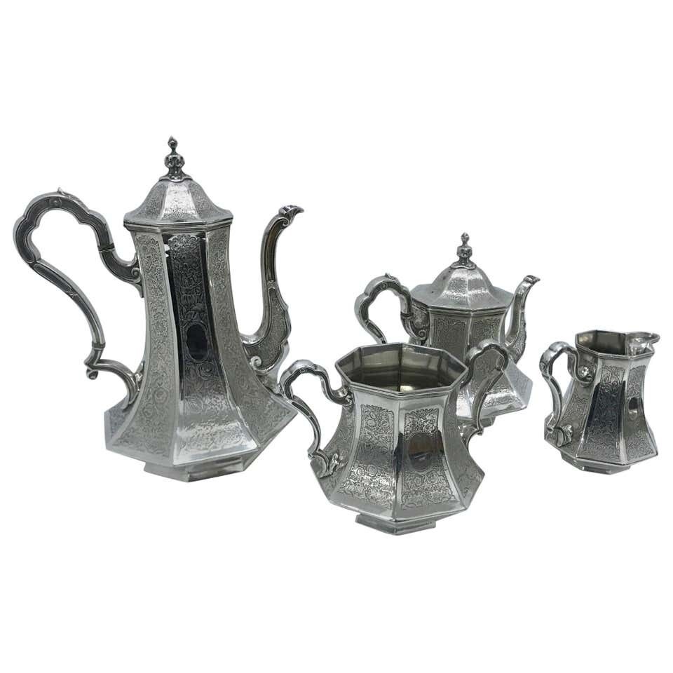 Skinner & Co. Art Nouveau Engraved silver plated English Tea Service circa 1890