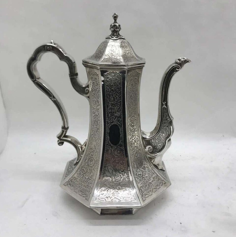 Skinner & Co. Art Nouveau Engraved silver plated English Tea Service circa 1890