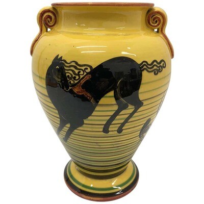 Futurist Italian Yellow Hand-Painted Ceramic Vase, circa 1930
