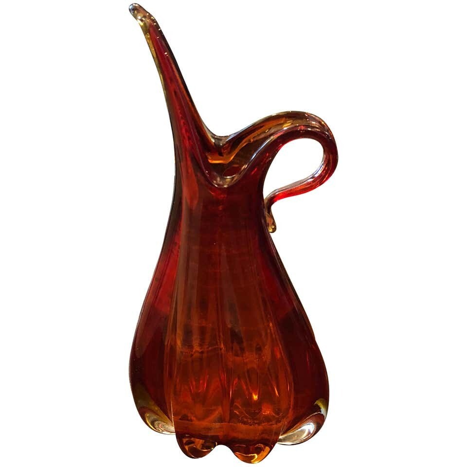 Flavio Poli Mid-Century Modern Italian Sommerso Red Murano Glass Vase, 1960