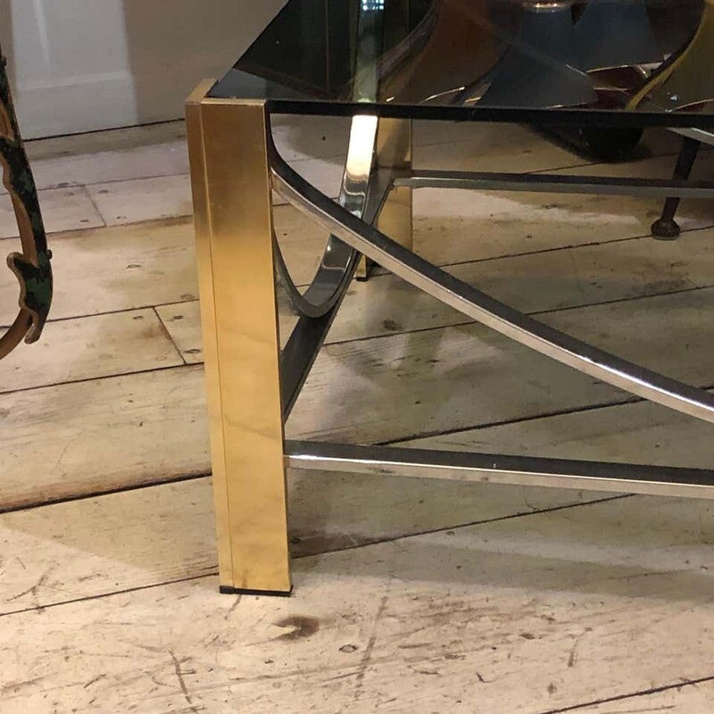Mid-Century Modern Italian Brass, Steel and Smoked Glass Coffee Table, 1970