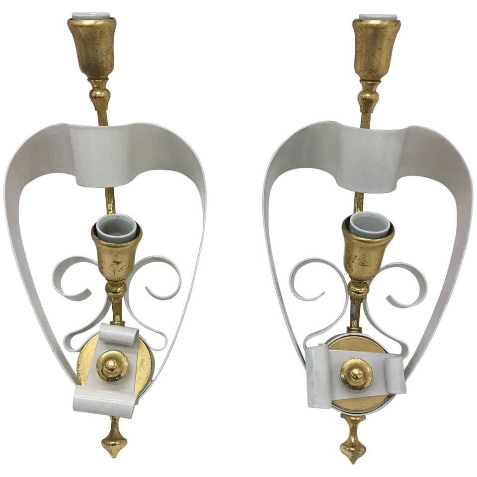 Mid-Century Modern Italian Brass and White Painted Metal Wall Sconces 1950