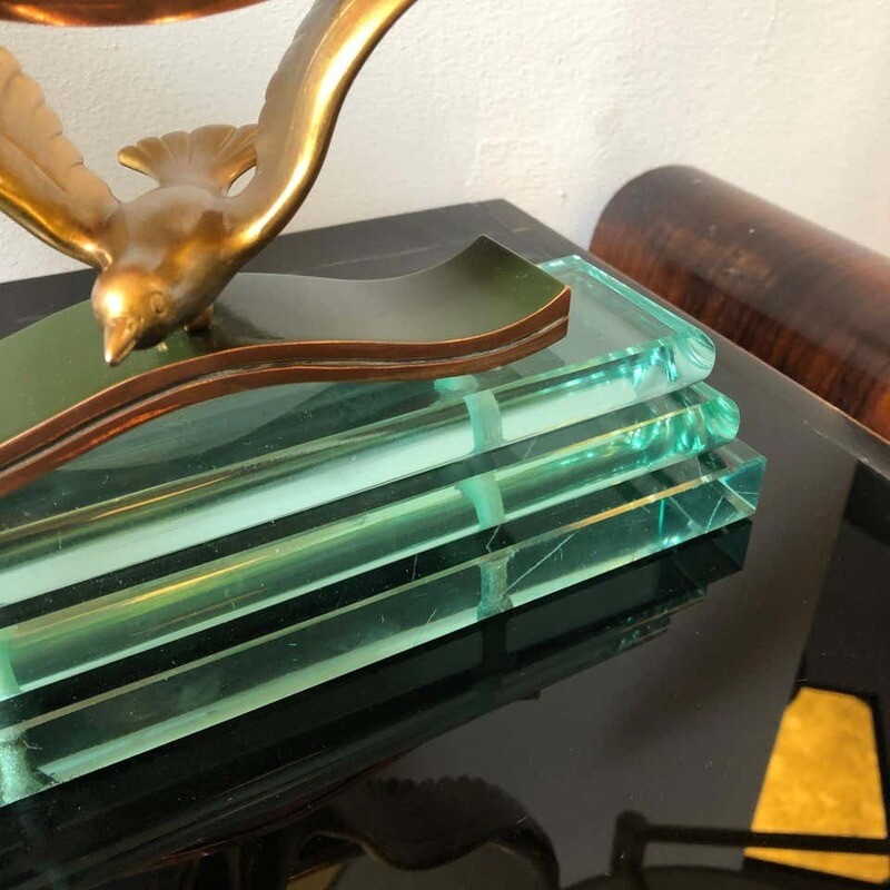 Mid-Century Modern Copper and Verde Nilo Glass Italian Table Mirror, circa 1940