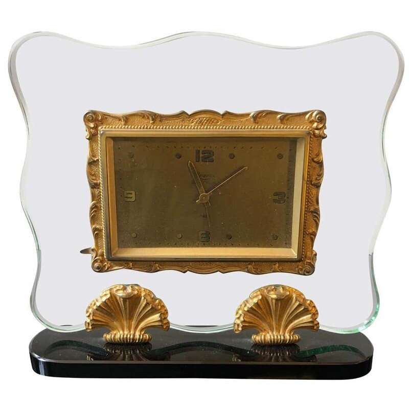 Mid-Century Modern Italian Table Clock in the Style of Fontana Arte, circa 1950