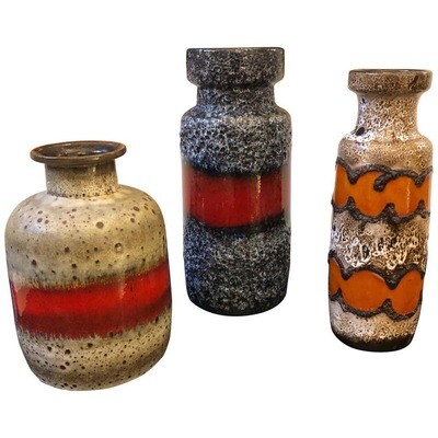 Set of Three Lava Keramik German Vases, circa 1960