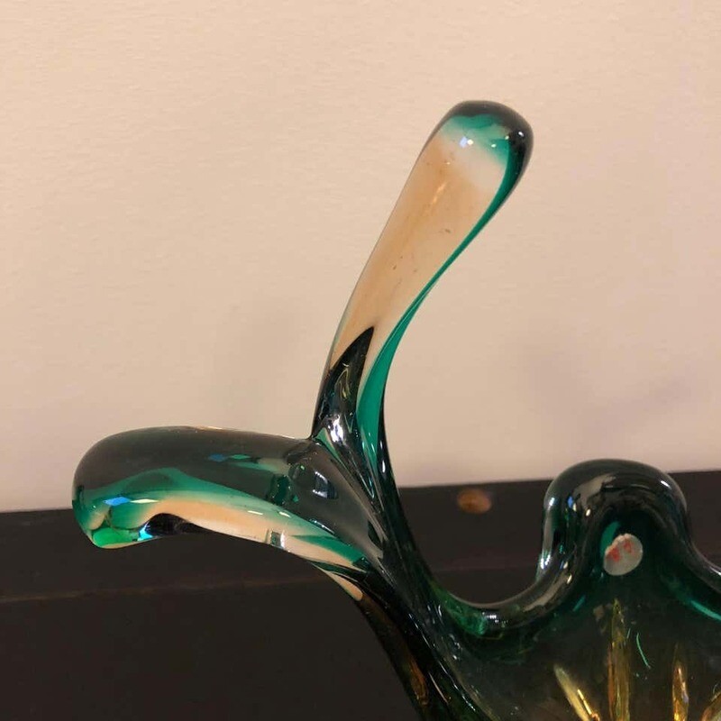 Seguso Attributed Italian Sommerso Green and Brown Murano Glass Centerpiece 1960