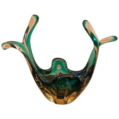 Seguso Attributed Italian Sommerso Green and Brown Murano Glass Centerpiece 1960