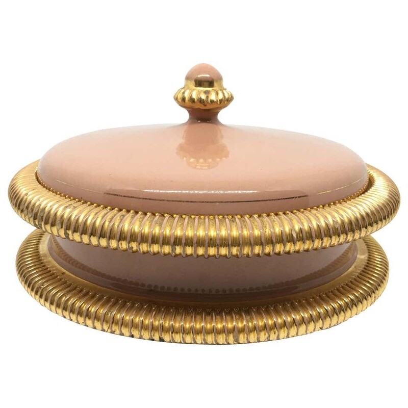 Italo Casini Mid-Century Modern Italian Pink and Gold Ceramic Box 1950