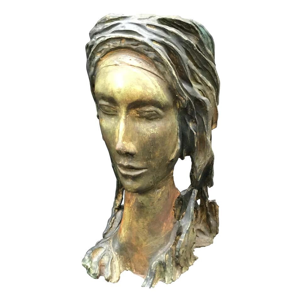 Mid-Century Modern Unique Piece Terracotta Woman Face, 1950