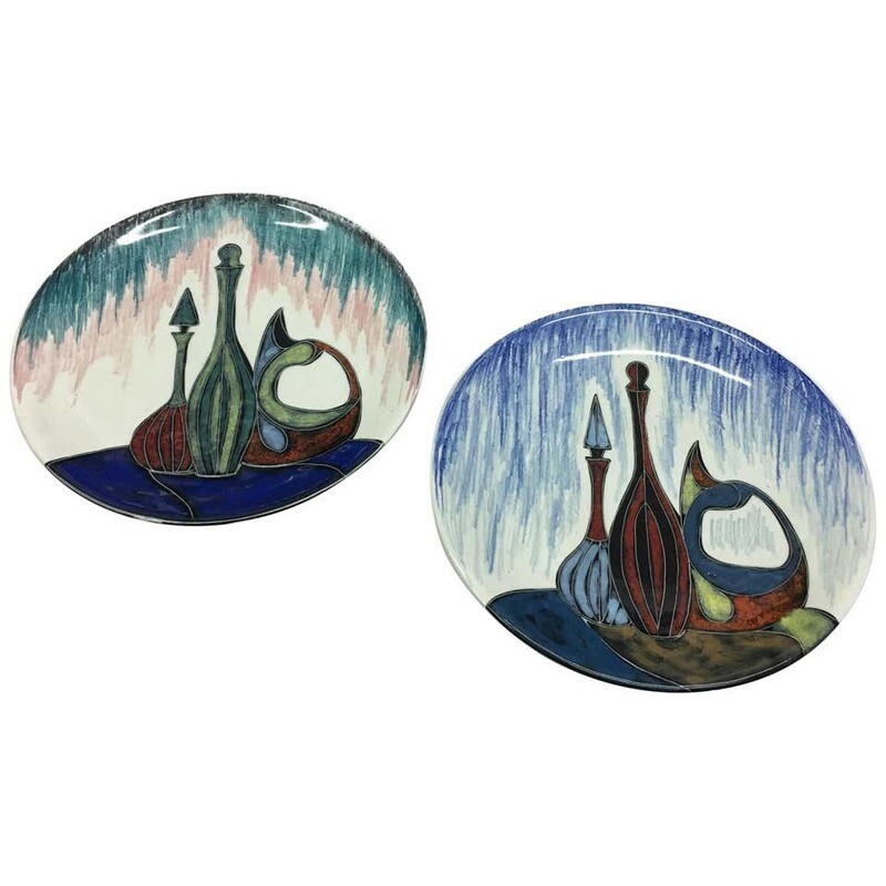 Set of Two Mid-Century Modern Ceramic Italian Mural Plates by Ariston circa 1960