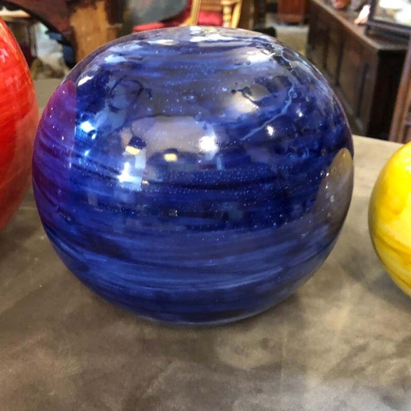 Set of Three Unique Pieces Hand Painted Sicilian Terracotta Decorative Spheres