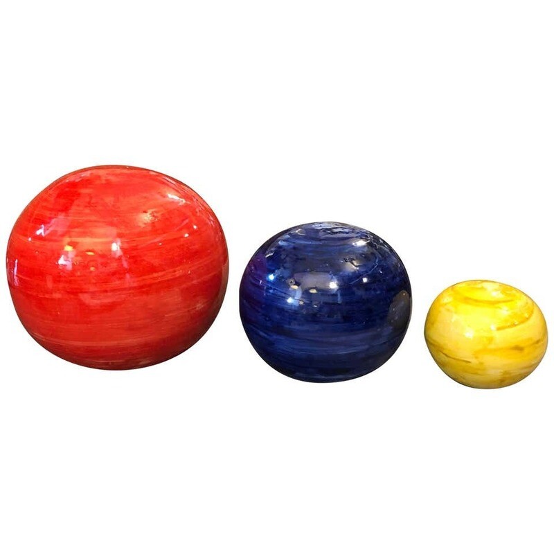 Set of Three Unique Pieces Hand Painted Sicilian Terracotta Decorative Spheres