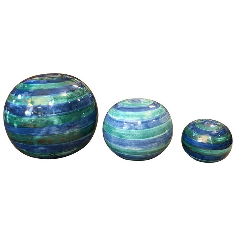 Set of Three Unique Pieces Hand Painted Sicilian Terracotta Decorative Spheres