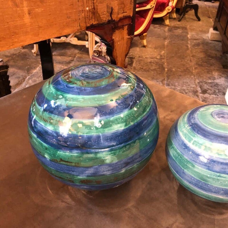 Set of Three Unique Pieces Hand Painted Sicilian Terracotta Decorative Spheres