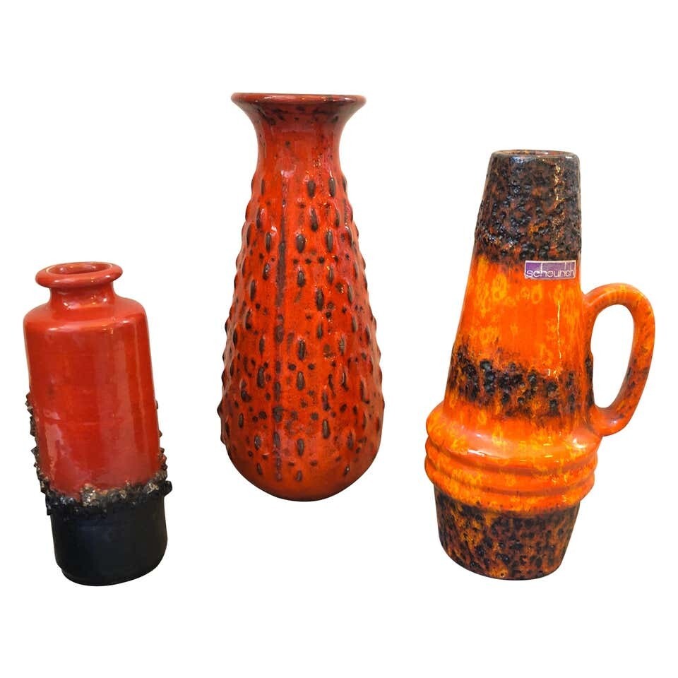 Three Mid-Century Modern Lava Keramik Vases and Pitchers, circa 1970