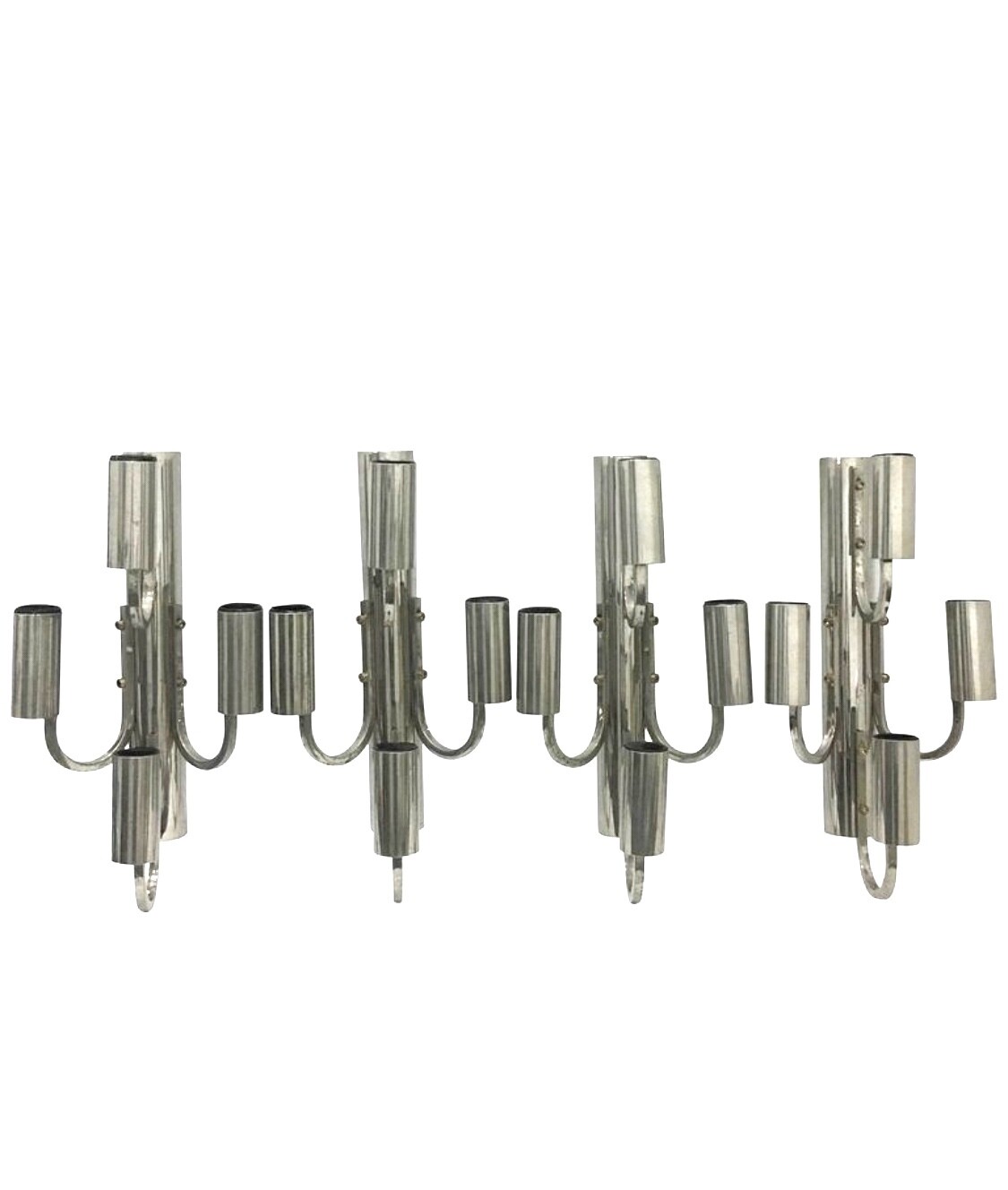 Space Age Italian Set of Four Large Chrome Four Lights Wall Sconces 1960