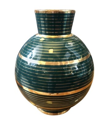 Mid-Century Modern Green and Gold Ceramic Vase in the Manner of Gio Ponti