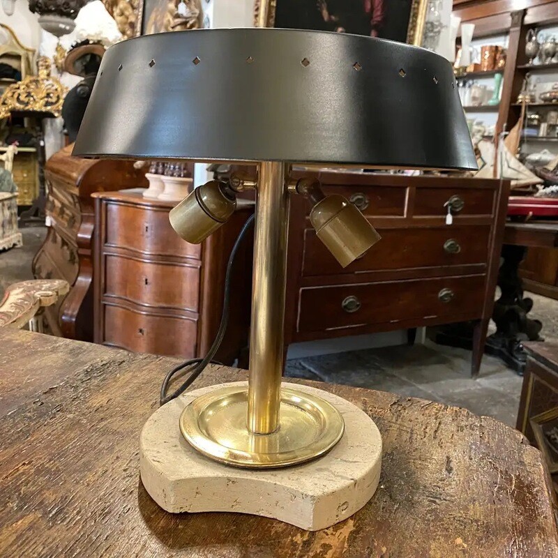 Mid-Century Modern Travertino and Brass Italian Table Lamp, 1960s