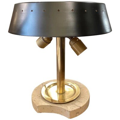 Mid-Century Modern Travertino and Brass Italian Table Lamp, 1960s