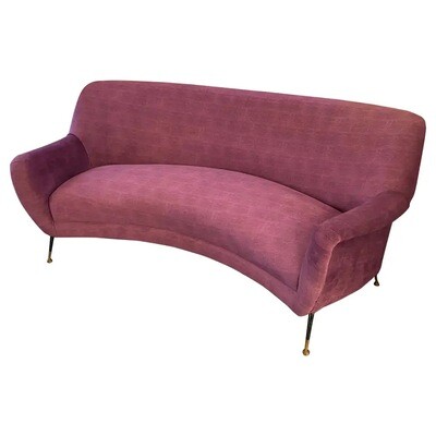 Mid-Century Modern Purple Velvet and Brass Italian Curved Sofa, 1960s