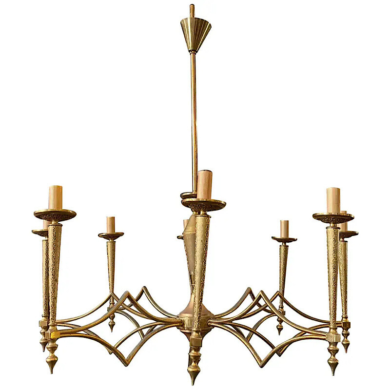 Huge Mid-Century Modern Brass Chandelier by FILC, Milano, circa 1950