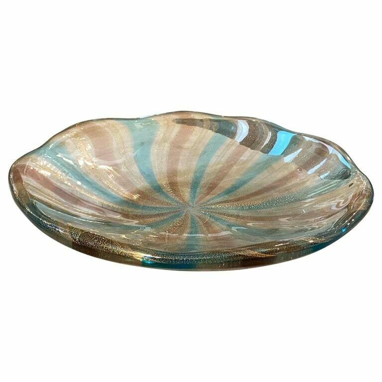 1970s Blue, Brown and Gold Heavy Murano Glass Round Centerpiece